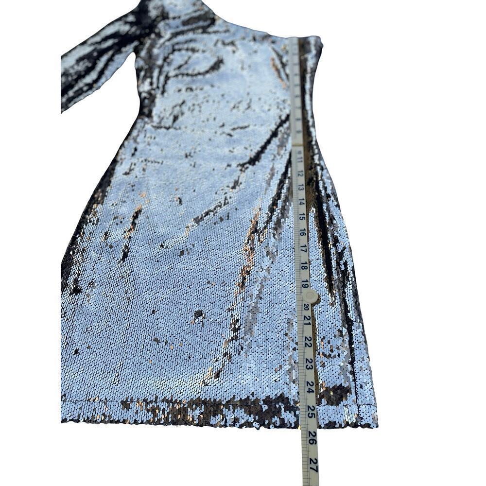 Topshop Gold Sequin One Shoulder Long Sleeve Mini Dress - Size 2 - Picture 7 of 9